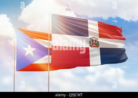 Puerto Rico and Dominican Republic flags. 3D Waving flag design. Puerto Rico Dominican Republic ...