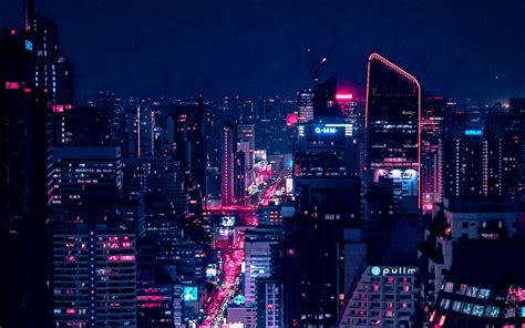 Download wallpaper 3840x2400 night city, city lights, aerial view, buildings, architecture ...