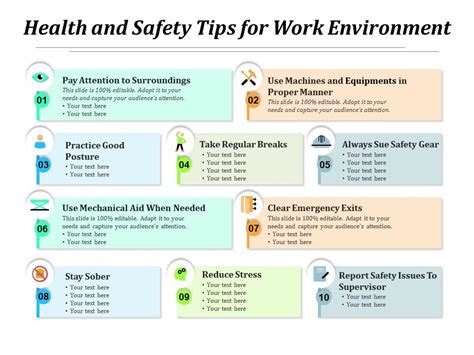 Health And Safety Tips For Work Environment | Presentation Graphics | Presentation PowerPoint ...