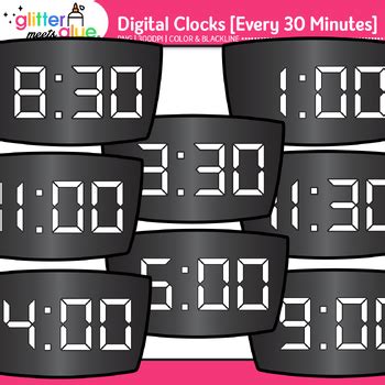 Digital Clock Clipart Every 30 Minutes: Time Graphics by Glitter Meets Glue