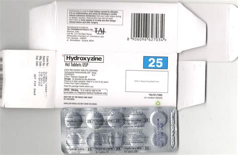 Hydroxyzine HCl 25mg film coated tablet taj pharma - Taj Generics ...