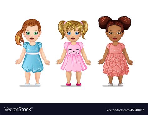 Toddler girls cute cartoon characters Royalty Free Vector