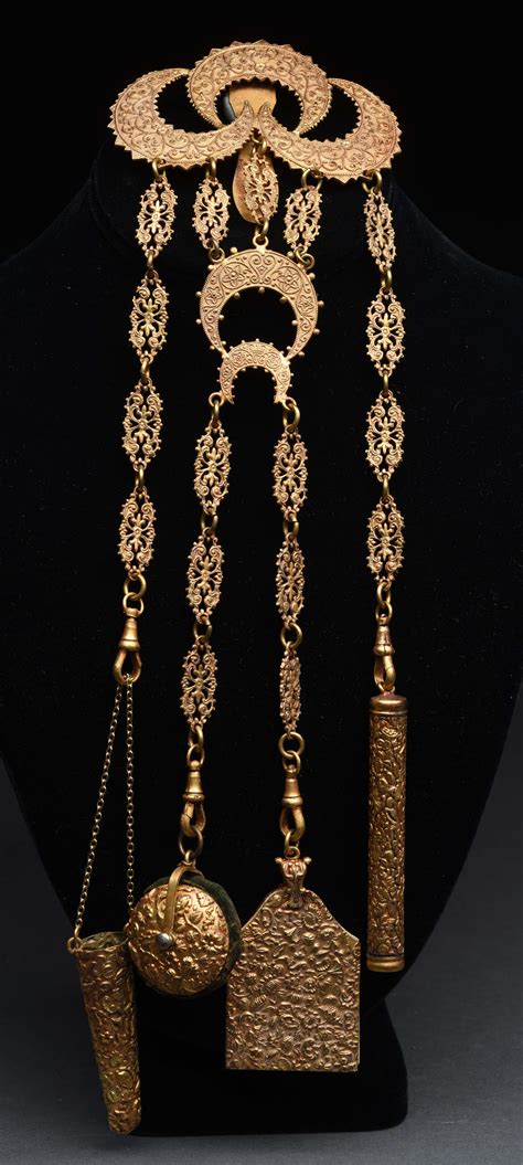 Lot Detail - ANTIQUE ENGLISH VICTORIAN CHATELAINE IN GOLD GILT.