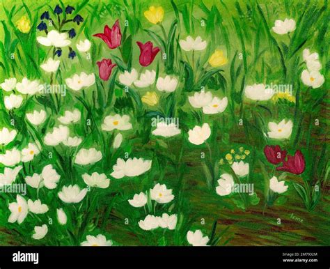 Spring garden flowers, oil painting on canvas Stock Photo - Alamy