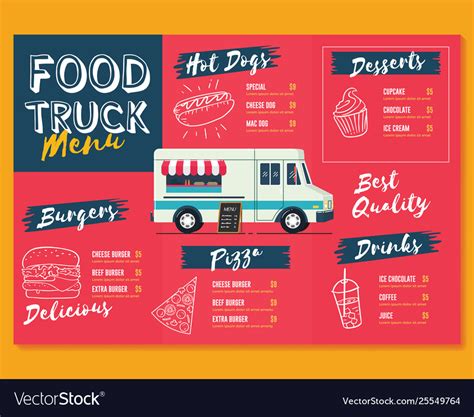 Food truck menu template fast food brochure menu Vector Image