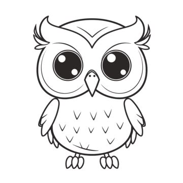 Cute Owl Coloring Page With Big Eyes Outline Sketch Drawing Vector, Owl Drawing, Wing Drawing ...