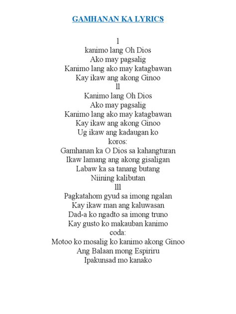 Gamhanan Ka Lyrics | PDF