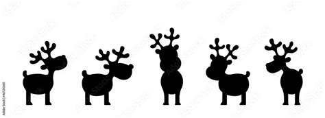 Silhouettes of rudolph reindeer isolated on a white background. Set of ...