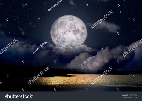 Full Moon Over Night Lake Stock Photo 1459737806 | Shutterstock