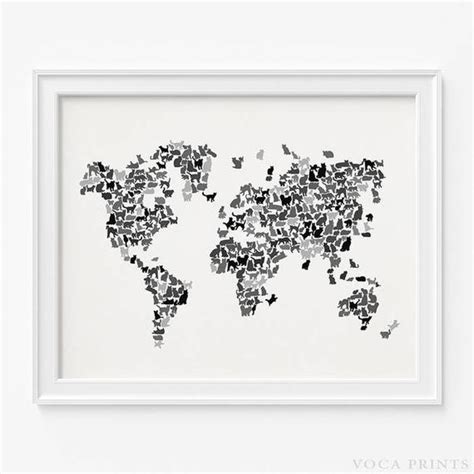 Cat World Map Print Cats World Map World Map Poster 1