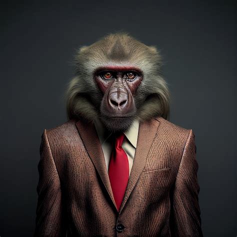 Premium AI Image | A monkey wearing a suit and a red tie.