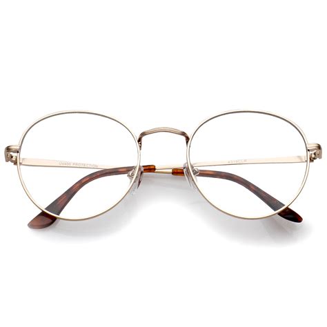 Classic Slim Metal Frame Clear Flat Lens Round Eyeglasses 52mm (Gold ...