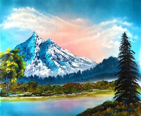 Mountain landscape painting Mountain painting cloud River | Etsy