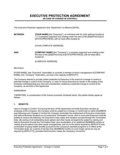 Executive Protection Contract Template