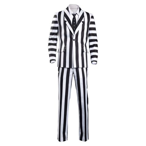 Beetlejuice Adam Cosplay Costume Men Black and White Striped Suit Jacket Shirt Pants Outfits ...