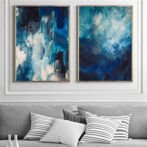 Blue Abstract Wall Art Set Abstract Art Print Abstract | Etsy