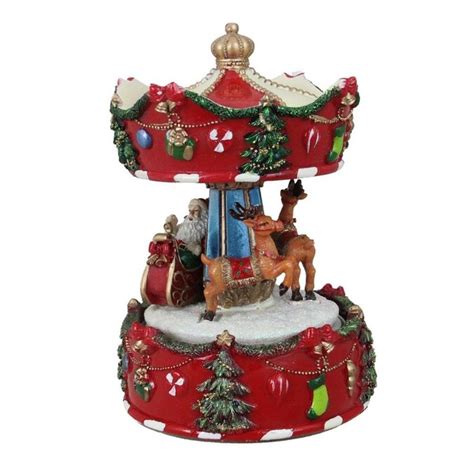 Northlight 6.5-in Red Animated Musical Santa and Reindeer Carousel ...