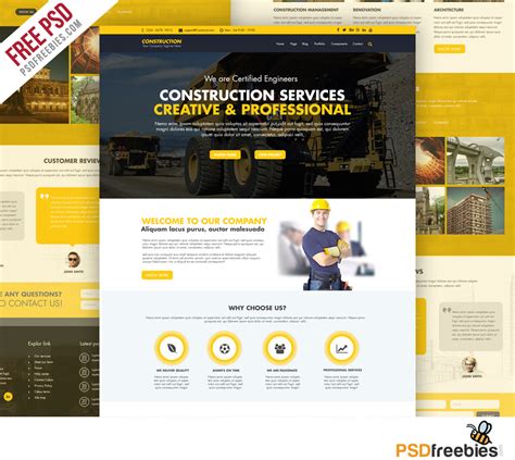 Construction Company Website Template Free PSD | PSDFreebies.com