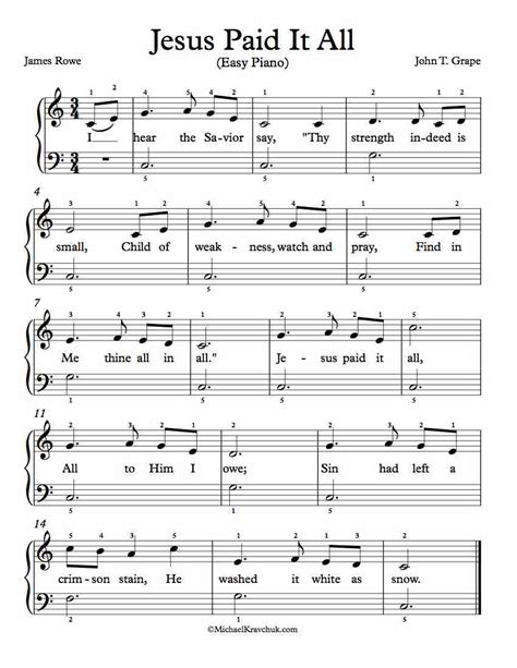 Free Piano Arrangement Sheet Music – Jesus Paid It All – Michael Kravchuk