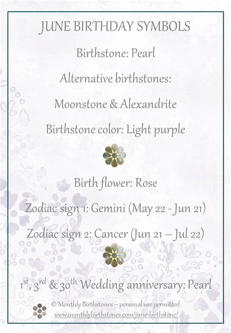 June Birthstones, Colors and Flowers & more June Symbols