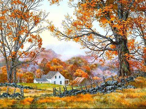 Farmhouse in autumn, farm, colorful, autumn, house, splendor, nature, trees, HD wallpaper | Peakpx