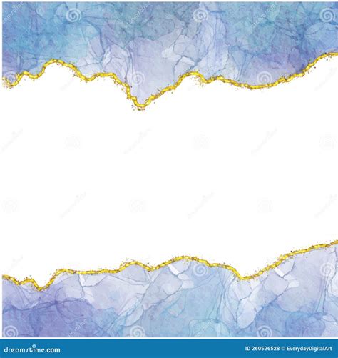 Blue Gradient Watercolor Alcohol Ink Border with Gold Glitter Dust ...