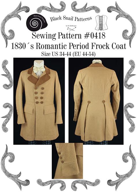 1830 Frock Coat Romantic period sewing pattern 0418 Size US | Etsy Italia