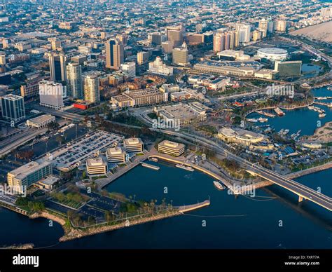 Aerial view, Downtown Long Beach Boat Marina, Long Beach, Los Angeles County, California, USA ...