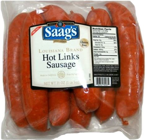 Saag’s Louisiana Brand Hot Links Pork & Beef Sausage 21 Oz. Family Pack (Pack of 3) • Sausage.com