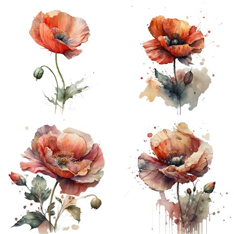 Watercolor Poppy, Poppy Clipart, Watercolor Flower Print, Wedding Flowers Sublimation,flower PNG ...