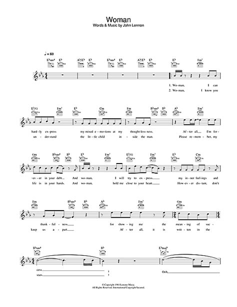 John Lennon "Woman" Sheet Music Notes | Download Printable PDF Score 64635