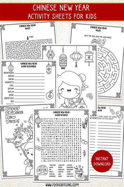 Chinese New Year Printables Free: Colouring Pages, Word Search, Bingo