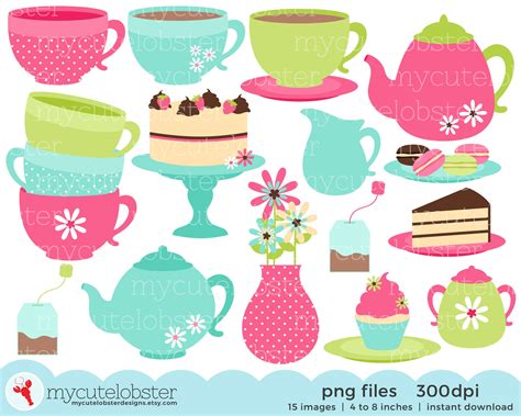 Tea Party Clipart Set Clip Art Set Of Teacups Teapots Tea ...