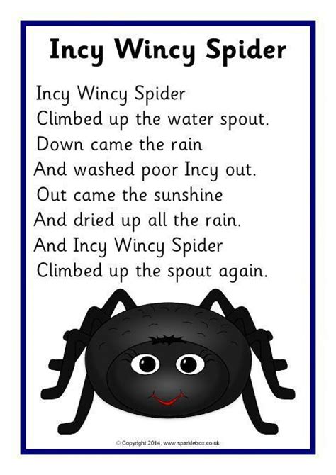 Incy Wincy Spider Song Sheet (SB10810) - SparkleBox | Nursery rhymes ...
