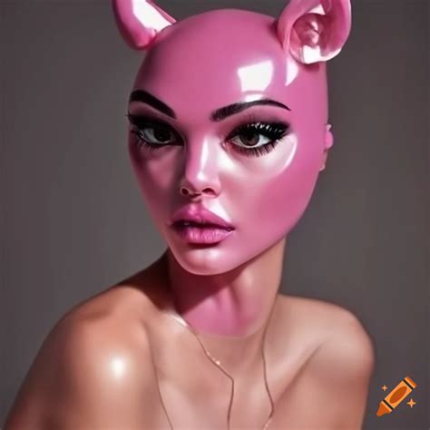 Pink latex mask with pink panther design on Craiyon