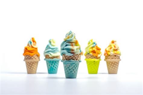 Premium AI Image | Colorful ice cream cones in a row with one being ...