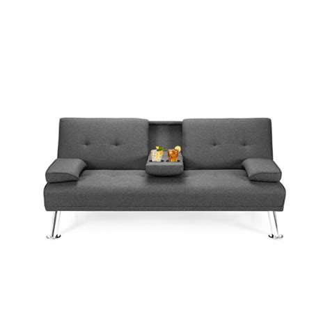 Convertible Folding Futon Sofa Bed with Cup Holders in Dark Gray – Bedfolds