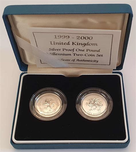 1999/2000 Millennium £1, silver proof 2 coin set, Royal Mint - M ...