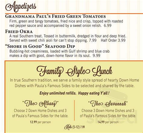 Paula Deen's Family Kitchen menu in Fairview, Texas, USA