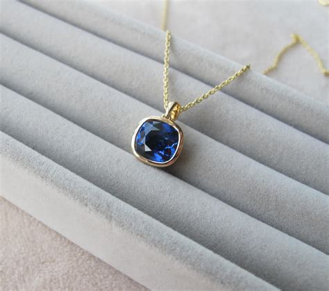 Blue Sapphire Square 14k Gold Necklace- Cushion Sapphire Simple ...