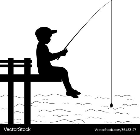 Silhouette little boy is fishing Royalty Free Vector Image