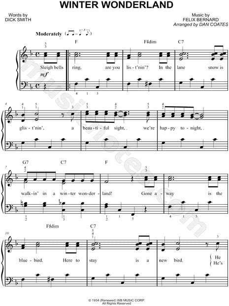 Felix Bernard "Winter Wonderland" Sheet Music (Easy Piano) in F Major - Download & Print - SKU ...