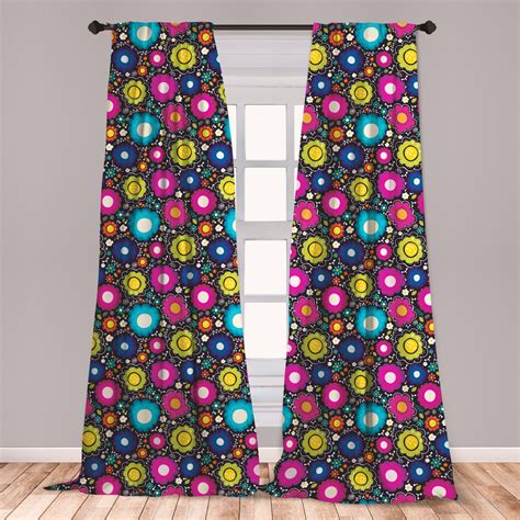 Colorful Curtains 2 Panels Set, Doodle Style Lively Colored Daisy ...