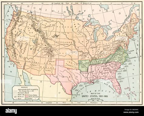 Map of the United States during the Civil War, 1861 to 1865 Stock Photo, Royalty Free Image ...