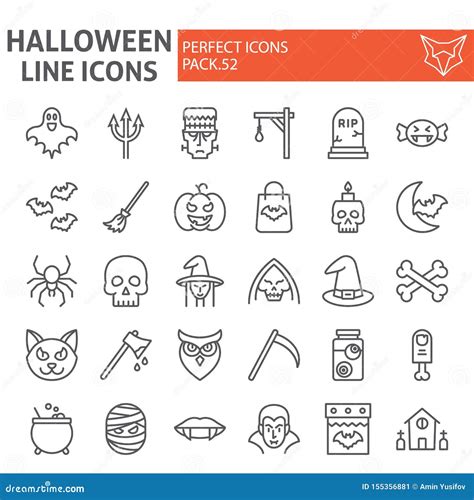 Halloween Line Icon Set, Horror Symbols Collection, Vector Sketches ...