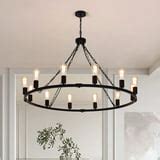 Franklin Iron Works Black Chandelier 42" Wide Farmhouse Rustic Bent Arms 8-Light Fixture for ...