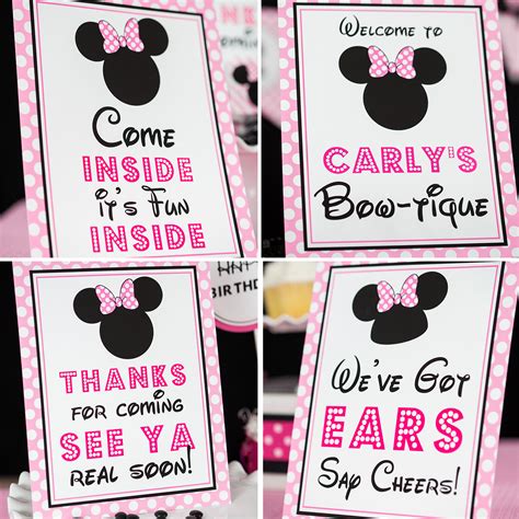 Pink Minnie Mouse Party Signs