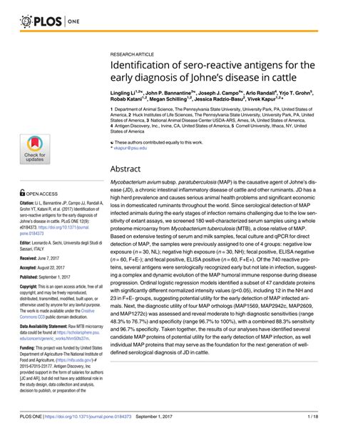 (PDF) Identification of sero-reactive antigens for the early diagnosis of Johne’s disease in cattle