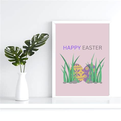 Happy Easter Sign, Printable Easter Art, Modern Easter Decor, Neutral Easter Party Sign, Cute ...