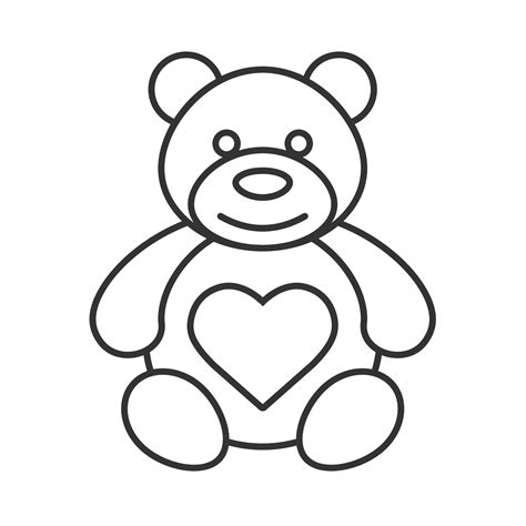 Teddy bear with heart shape linear icon. Thin line illustration. Contour symbol. Vector isolated ...